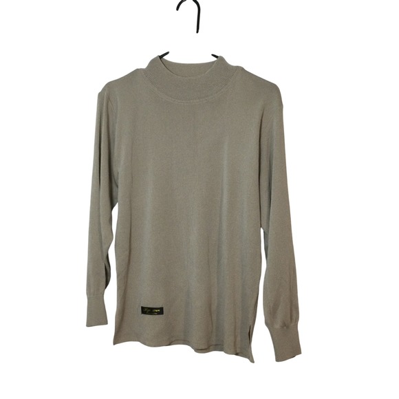 Hye Won  Mock Neck Long Sleeve Knit Top Side Slits‎ Neutral Size L (226) - Picture 1 of 7